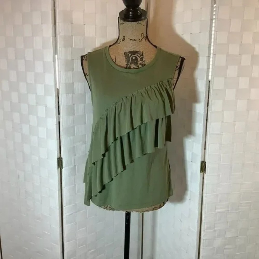 J. Crew olive green ruffle top blouse size medium